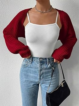 Women Open Front Ribbed Knit Crop Bolero Drop Shoulder Long Sleeve Solid Loose Fit Knitted Crop C... | Amazon (US)