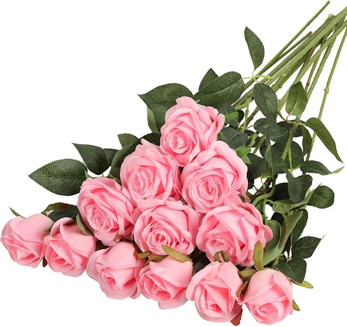 Hawesome 12PCS Artificial Silk Flowers Realistic Roses Bouquet Long Stem for Home Wedding Decorat... | Amazon (US)