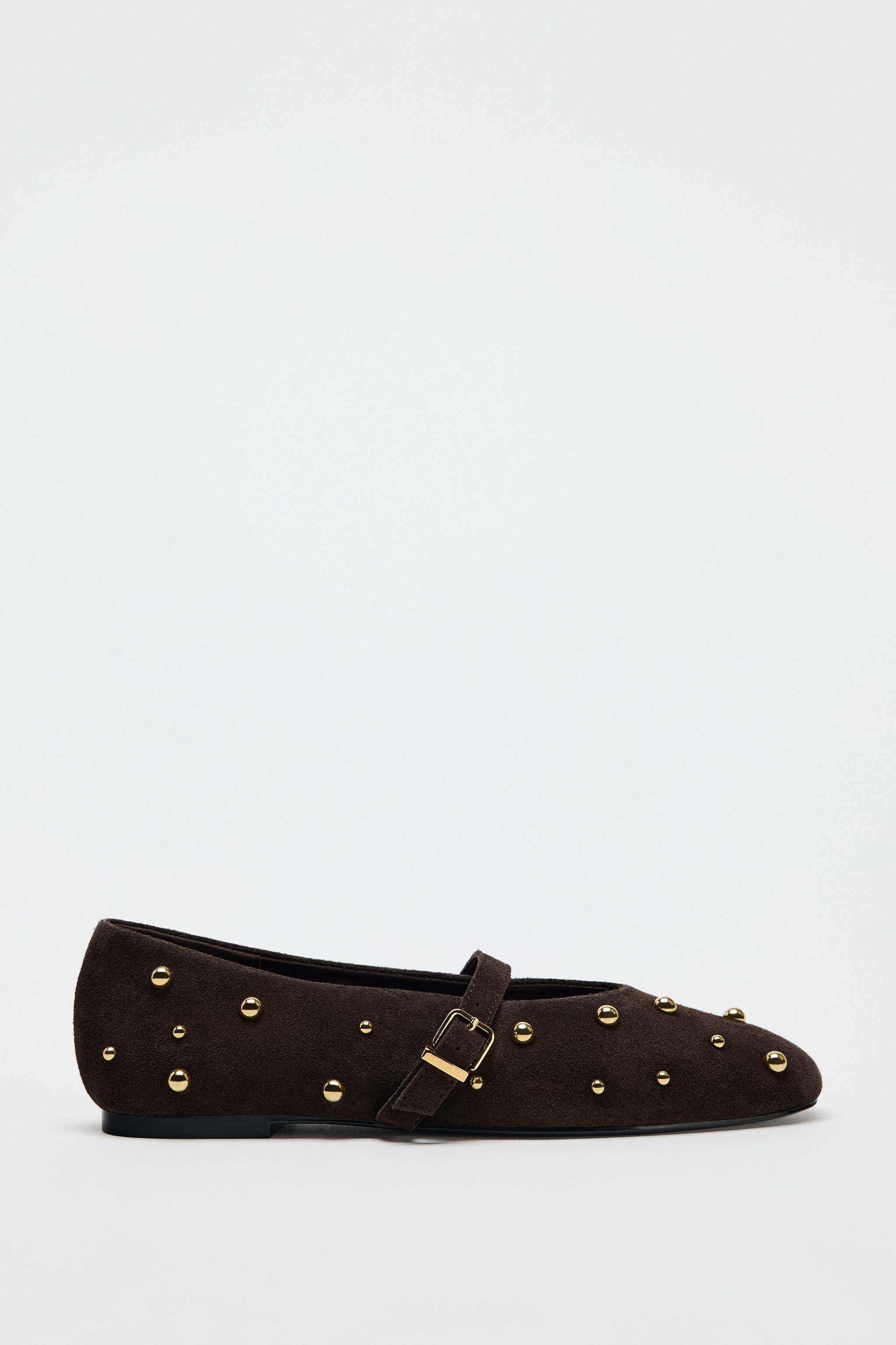 STUDDED SUEDE BALLET FLATS | Zara US