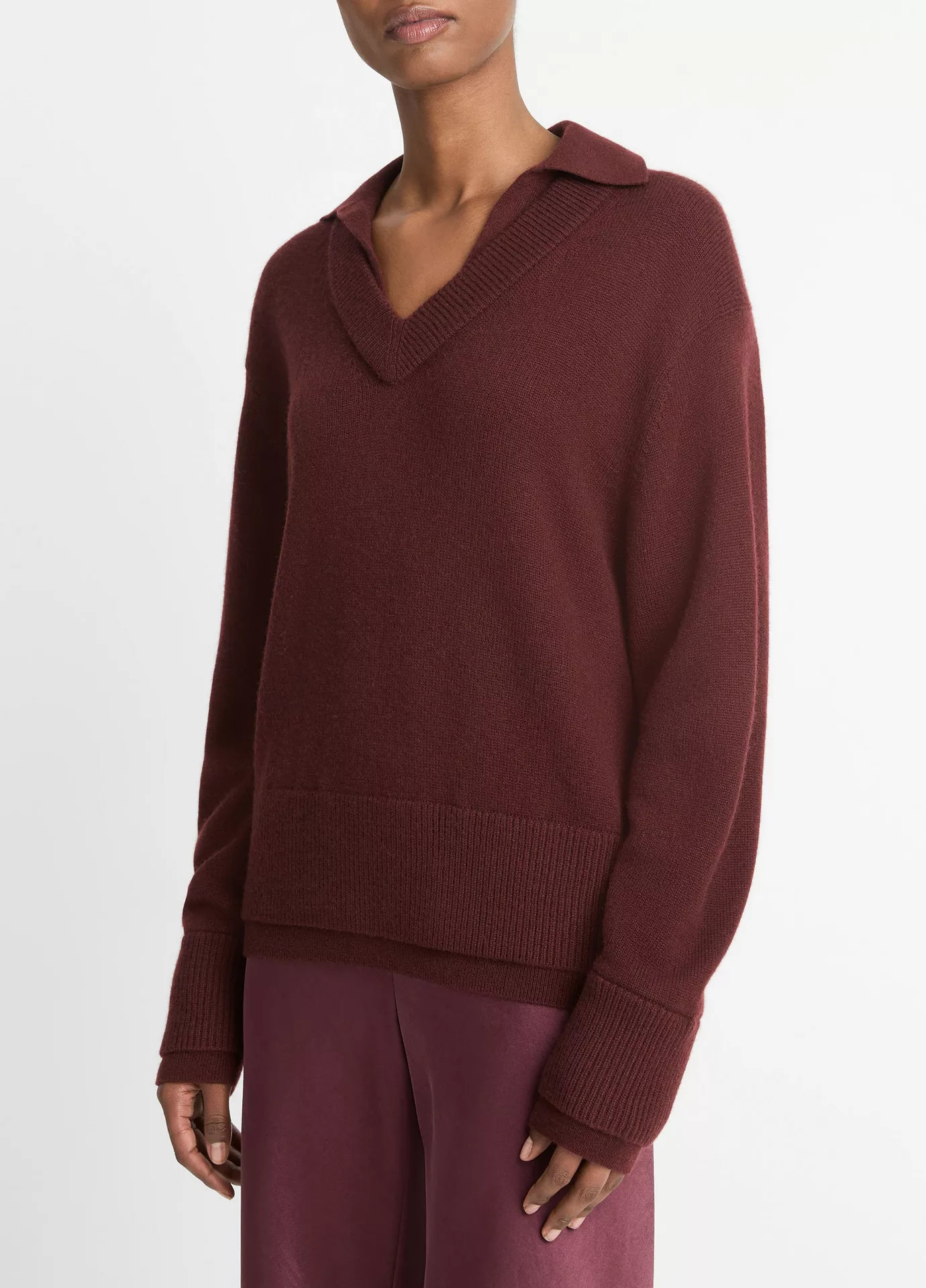 Wool-Cashmere Double-Layer Collared Pullover | Vince LLC