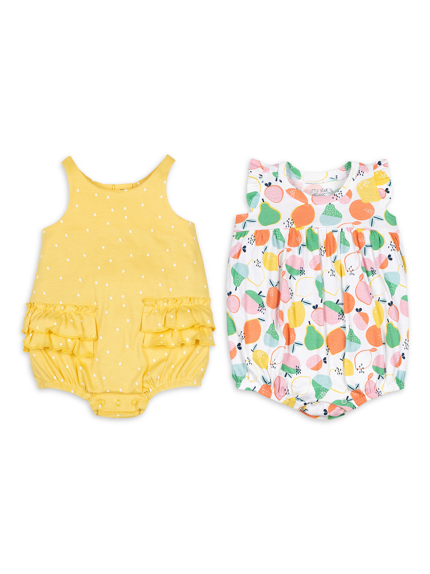 Little Star Organic Baby Girl 2 Pk Sleeveless Bubble Rompers, Size Newborn - 24 Months | Walmart (US)