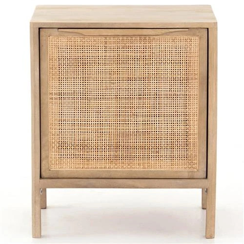 Rhian Coastal Natural Cane Brown Mango Wood Removable Shelf Left Facing Nightstand | Kathy Kuo Home