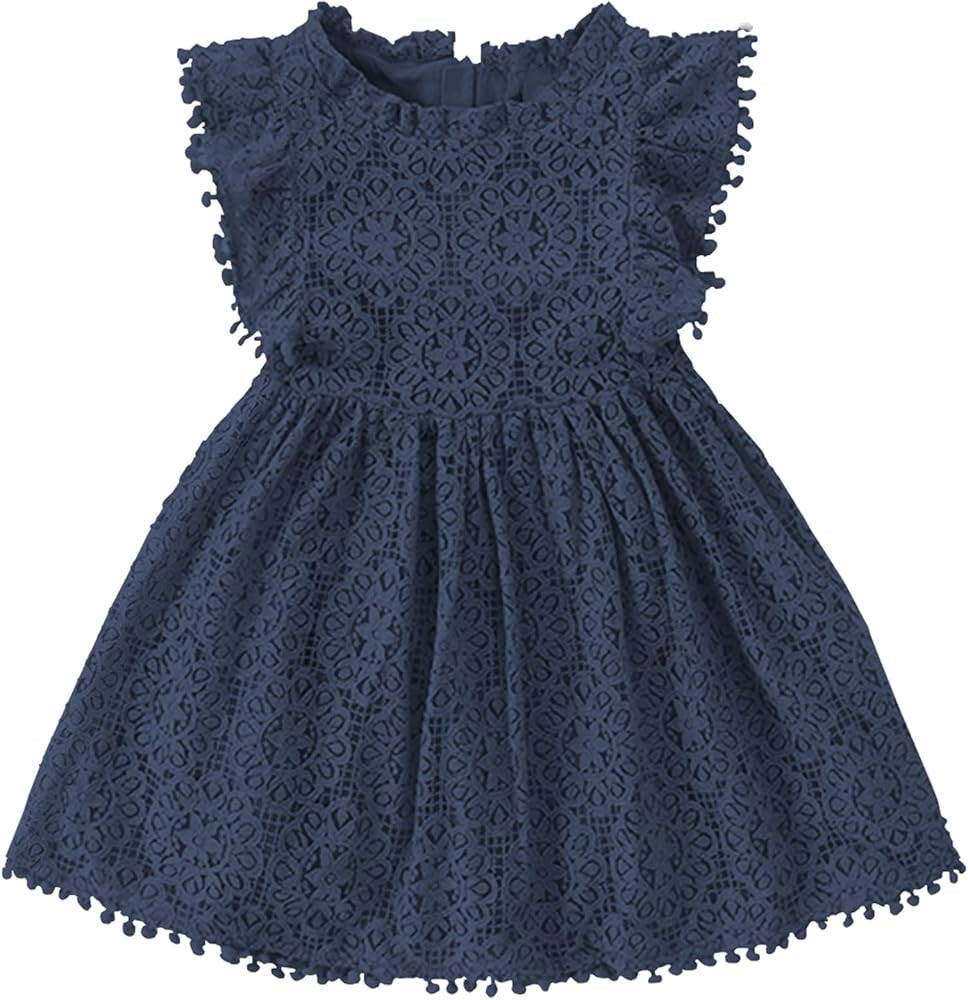 Toddler Girls Cute Pompoms Lace Floral Elegant Retro Swing Party Dress | Amazon (US)