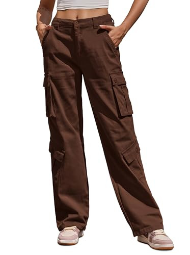 ZMPSIISA Women Pants High Waisted Cargo Pants Combat Military Wide Leg Casual Trousers 8 Pockets | Amazon (US)