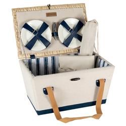 Callie Coastal Beach Beige Canvas Willow Picnic Basket with Serveware for 4 | Kathy Kuo Home