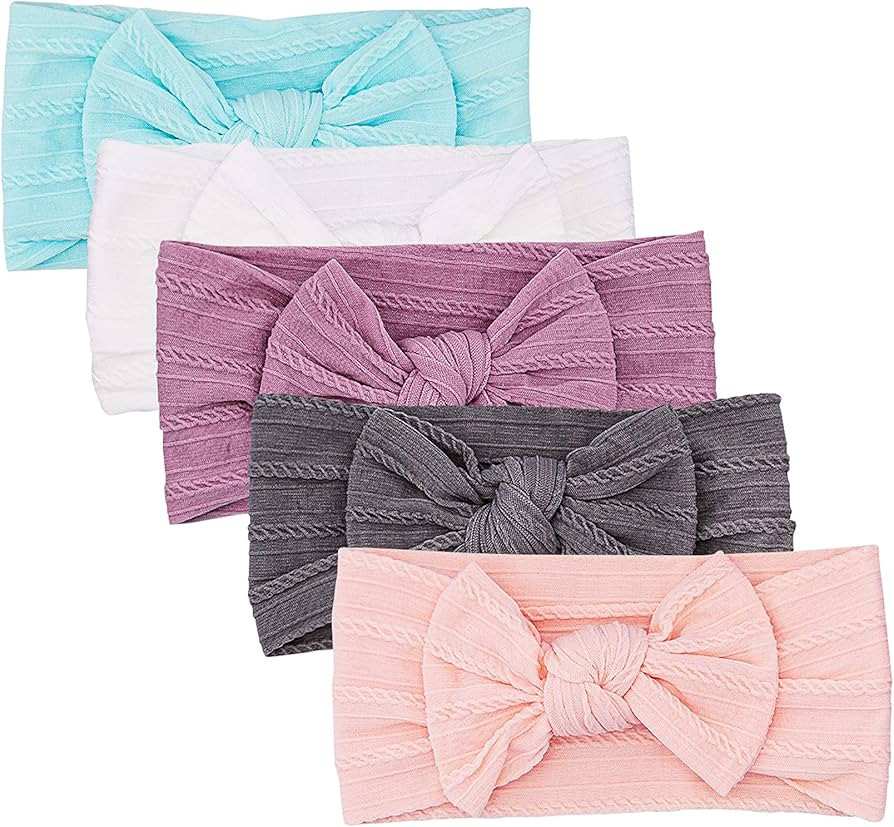 Parker Baby Girl Headbands - 5 Pack of Cable Knit Nylon Bows for Girls -"Grace Set" | Amazon (US)