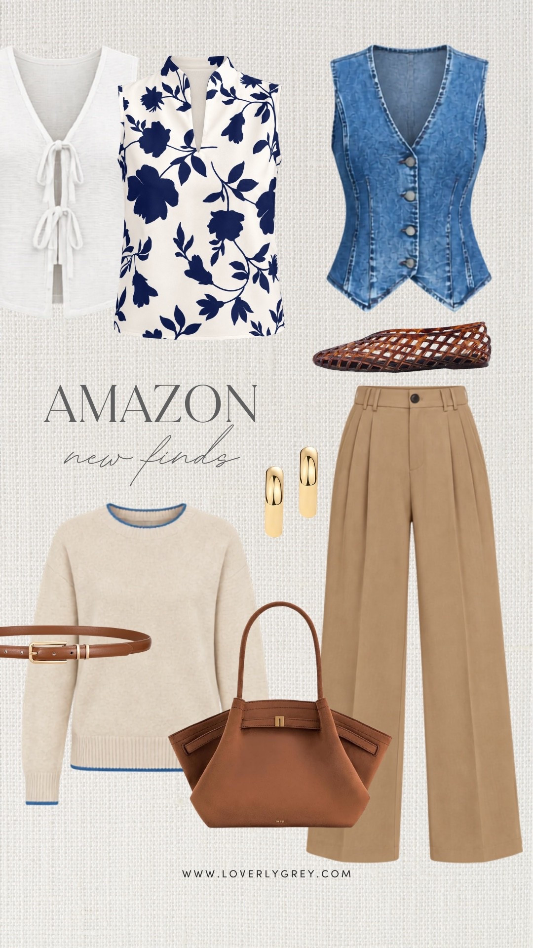 This mix of Amazon fall clothing feels so fresh for early fall! The navy floral top, denim vest, camel trousers and brown accessories are perfect for creating preppy fall outfits, casual workwear and everyday fall looks with a little more personality.

#LTKSeasonal