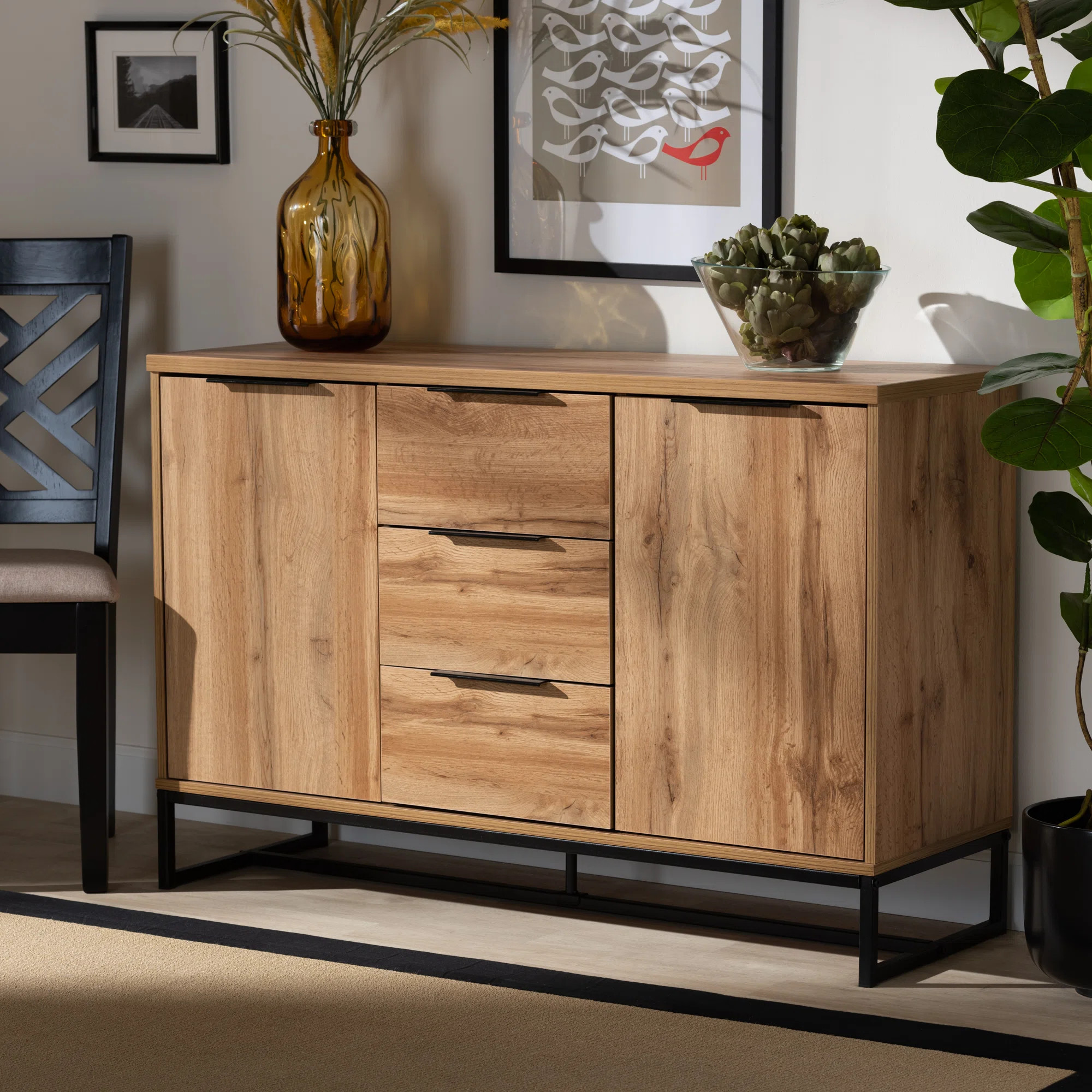 Union Rustic Reid Modern and Contemporary Industrial Wood and Metal 3-Drawer Sideboard Buffet & R... | Wayfair North America