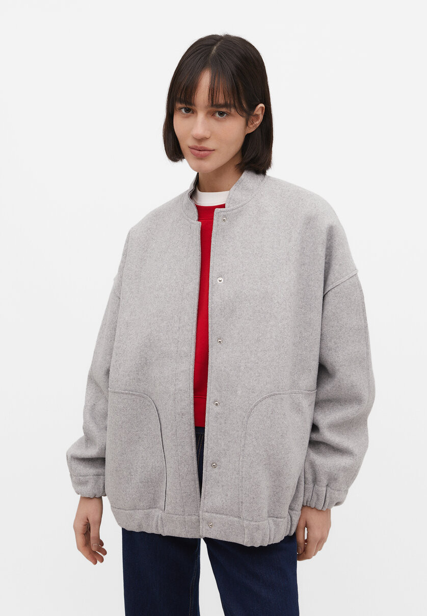Oversize soft-touch bomber jacket - Women's fashion | Stradivarius United Kingdom | Stradivarius (UK)