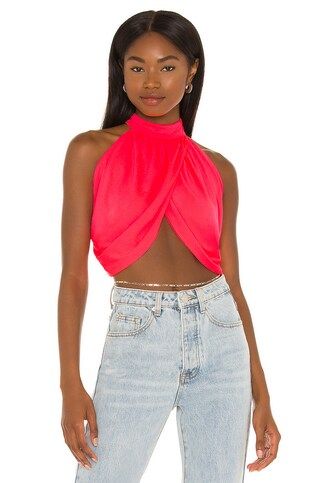 Emani Wrap Crop Top in Coral | Revolve Clothing (Global)