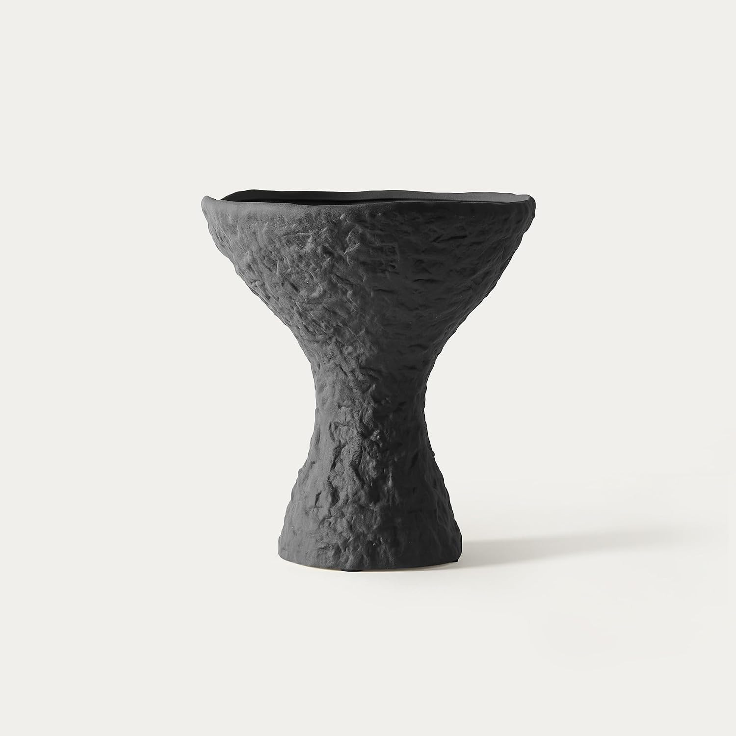 HERNEST Textured Black Ceramic Vase - Modern Sculptural Hourglass Flower Vase for Home Decor, 8 Inch Matte Rough Finish | Amazon (US)