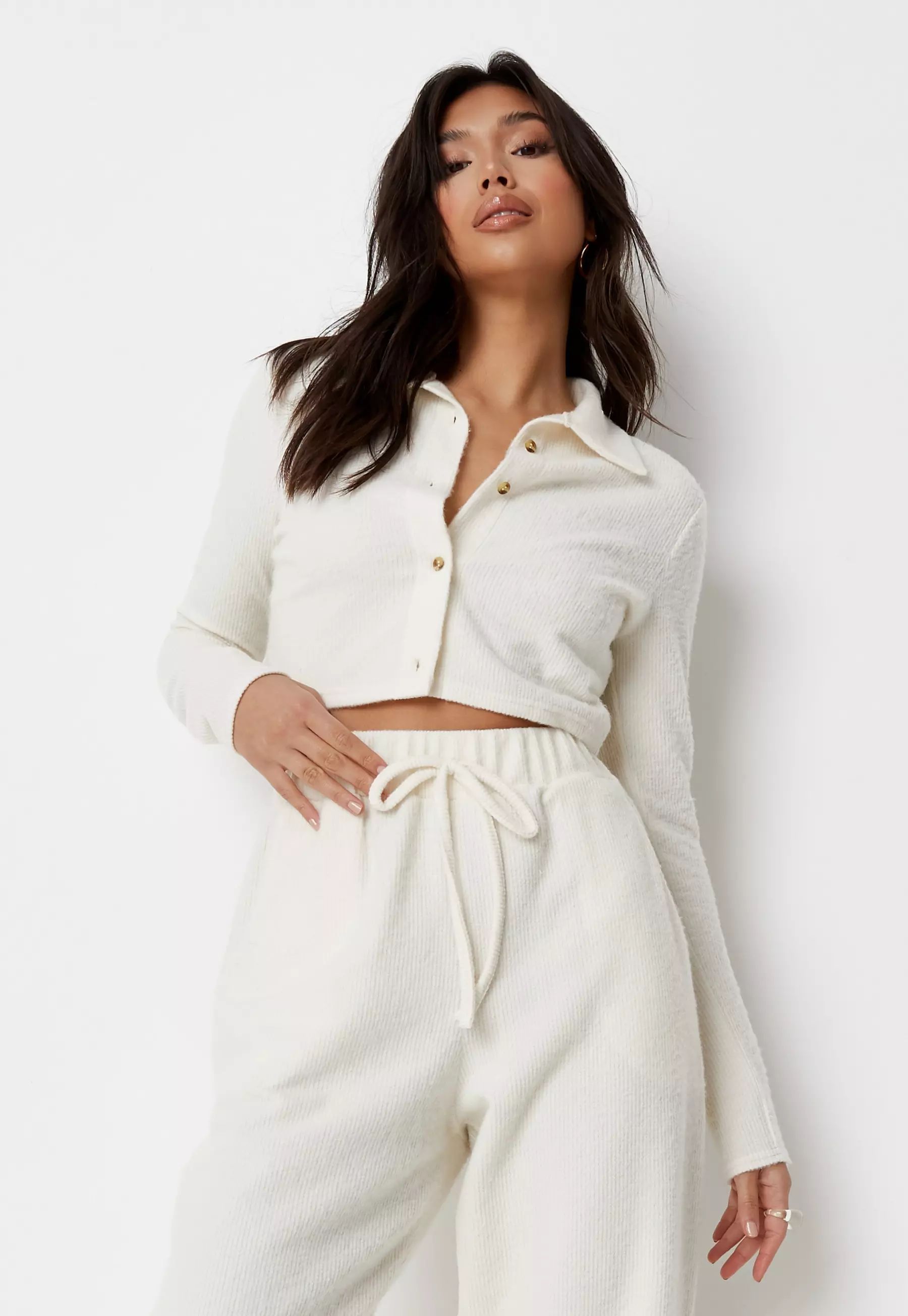 Beige Brushed Rib Cropped Cardigan | Missguided (US & CA)