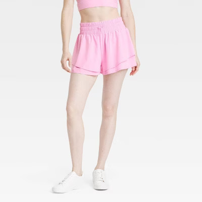 Women's Double Layer Woven Mid-Rise Shorts 2.5" - JoyLab™ Light Pink XL: Bottoms, Built-in Brief, Side Pocket | Target