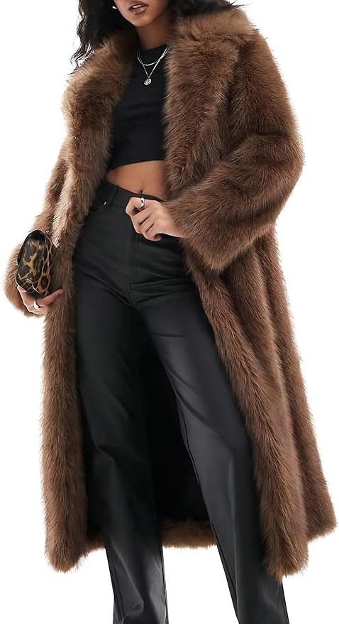 COZYPOIN Womens Long Faux Fur Coat Long Sleeve Lapel Furry Fur Jackets Winter Warm Fluffy Outerwe... | Amazon (US)