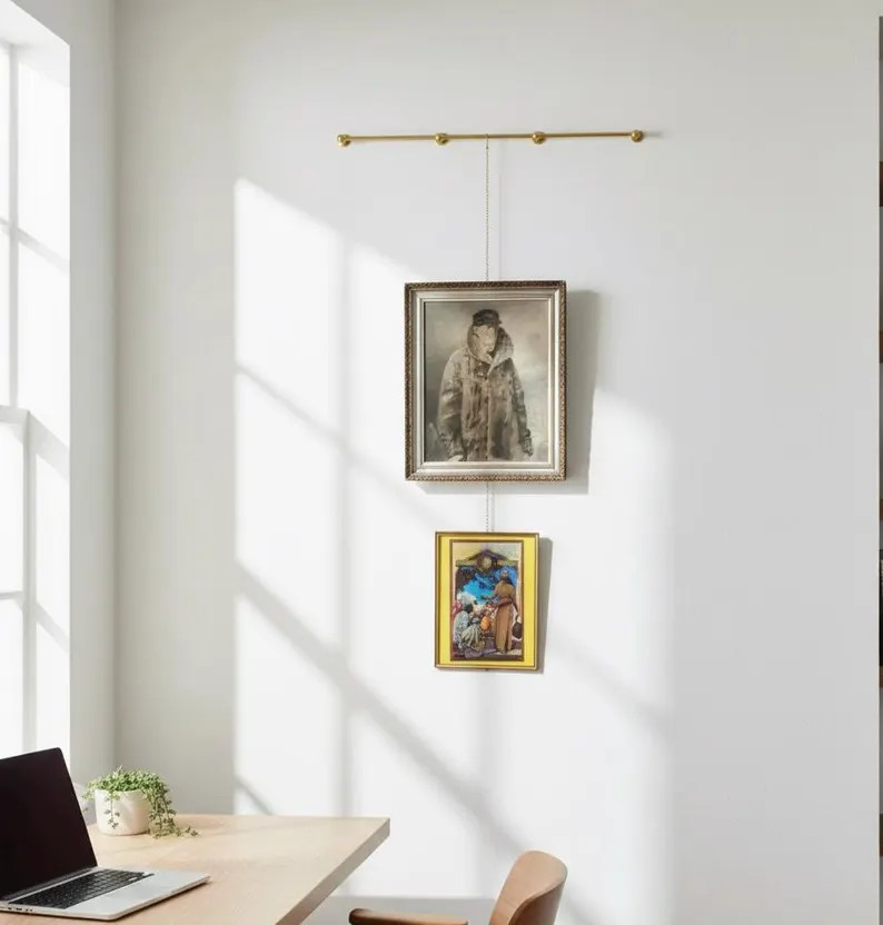 Unlacquered Solid Brass Picture Rail Hanging Kit Vintage Gallery Wall Art Display System \u2013 A... | Etsy (Global)