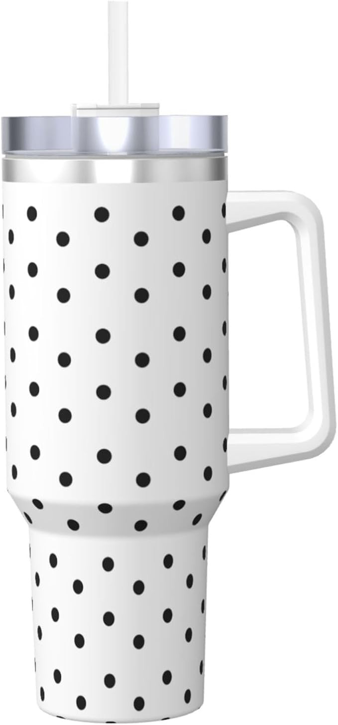 Black And White Polka Dot Pattern 40 Oz Tumbler With Handle & Leak-Proof Lid – Car Cup Holder F... | Amazon (US)