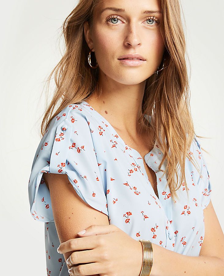 Petite Lily Tab Sleeve Button Down Top | Ann Taylor (US)