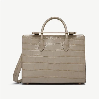Midi Tote - Croc-Embossed Leather Light Taupe | Strathberry