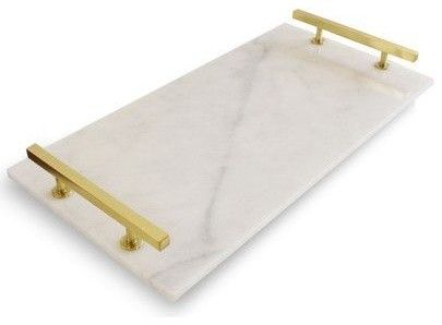 Carrara Marble Serving Tray With Brass Gold Handles | Houzz 