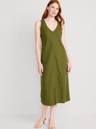 Sleeveless Button-Front Linen-Blend Maxi Shift Dress for Women | Old Navy (US)