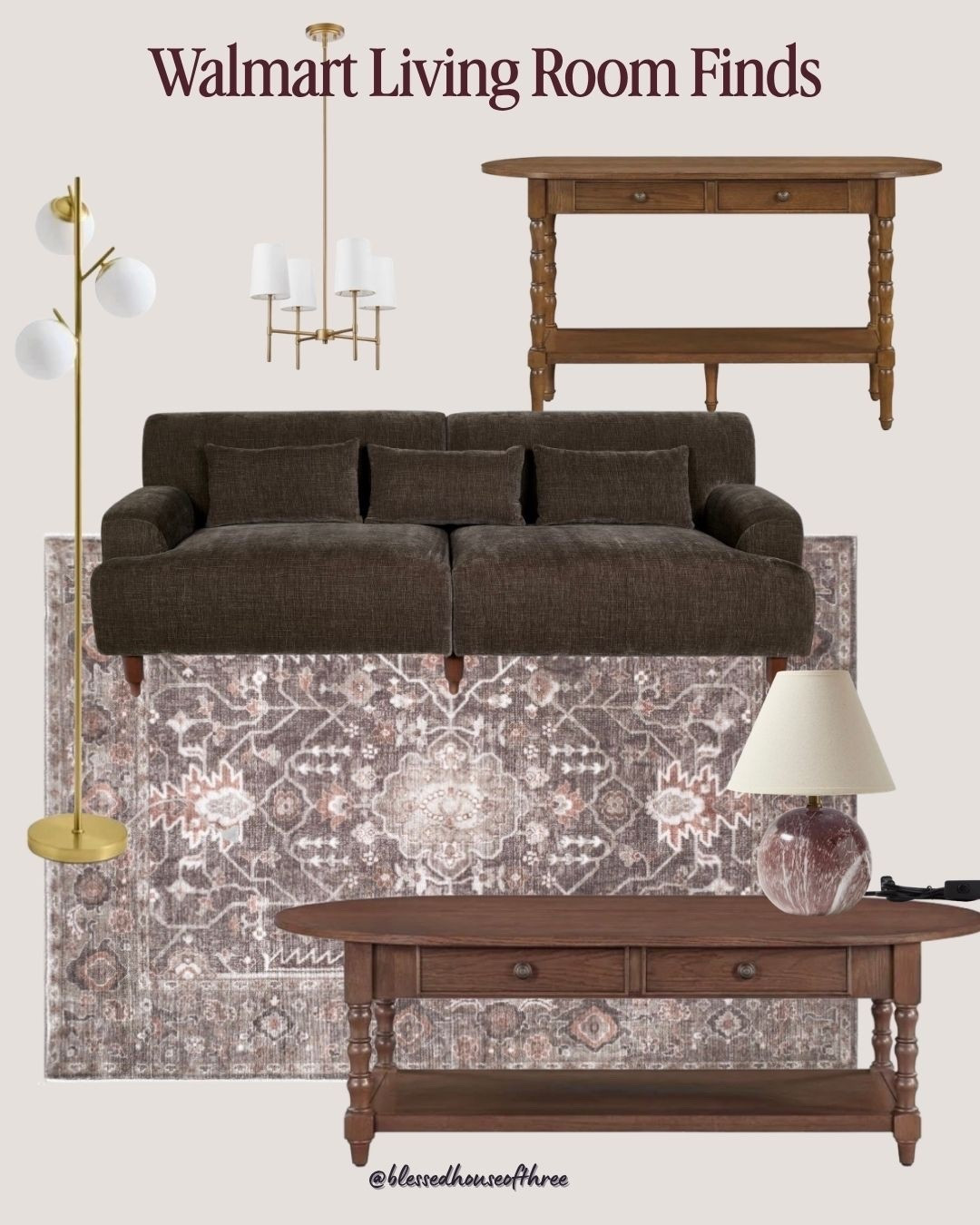 These Walmart living room finds are SO good — I love the mix of warm wood tones, olive green velvet sofa, vintage-inspired details and pretty brass lighting. 

If you’re looking for affordable living room furniture and decor that gives your space a warm, collected look, Walmart has some really pretty options right now. I especially love that velvet olive green sofa paired with the rich wood coffee and console tables, and the patterned area rug ties all of these colors together perfectly.

I also found some gorgeous lighting, including a brass floor lamp, chandelier and table lamp that make it easy to bring in those elevated finishing touches without completely redoing your room.

These would be beautiful for a cozy fall living room refresh, but the colors and classic silhouettes are neutral enough to use year-round. Linking all of my Walmart home finds here!

#LTKHome #LTKSeasonal #LTKxWalmart