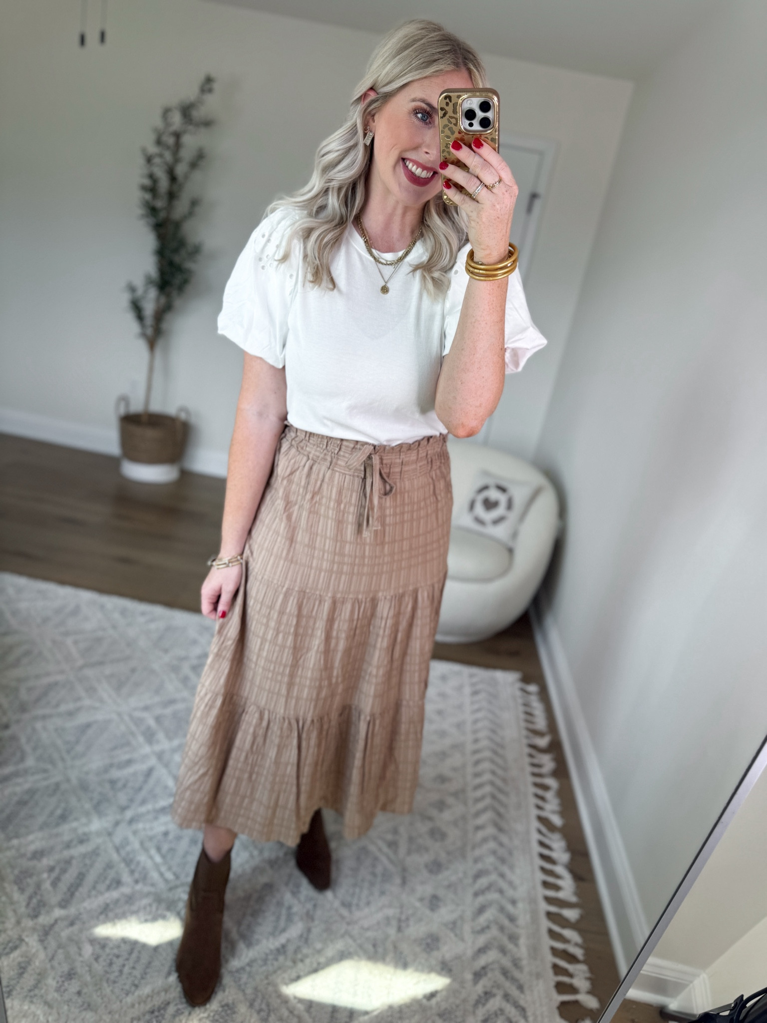 Daily try on, Walmart outfit, Walmart fashion, Walmart try on, midi skirt, eyelet puff sleeve tee, time and tru booties 

Medium 

#LTKShoeCrush #LTKFindsUnder50 #LTKSeasonal