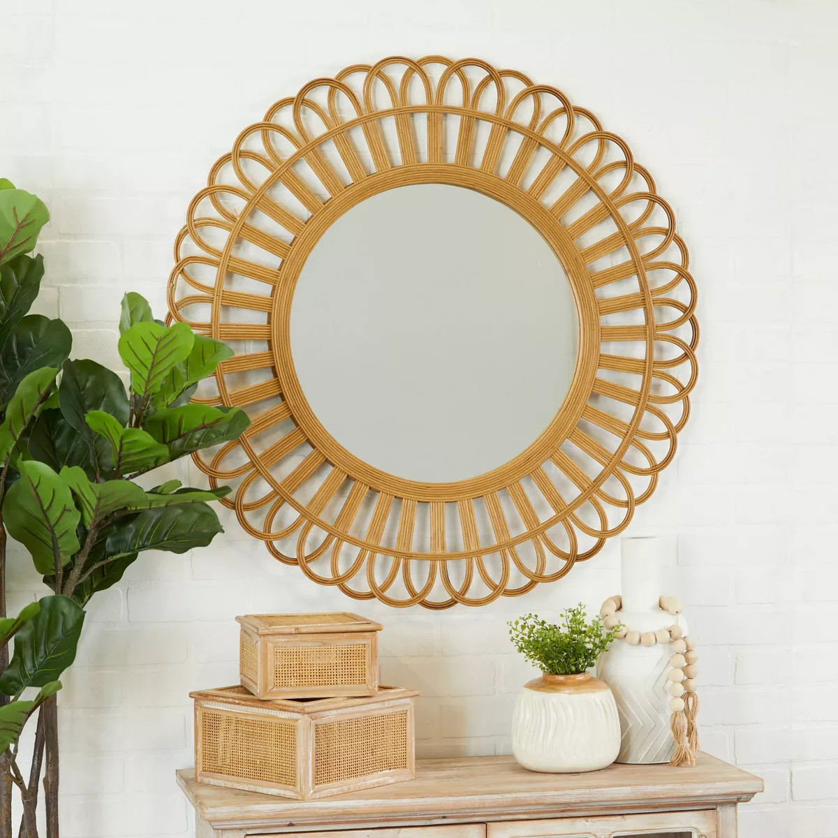 Rattan Starburst Wall Mirror Brown - Olivia & May | Target