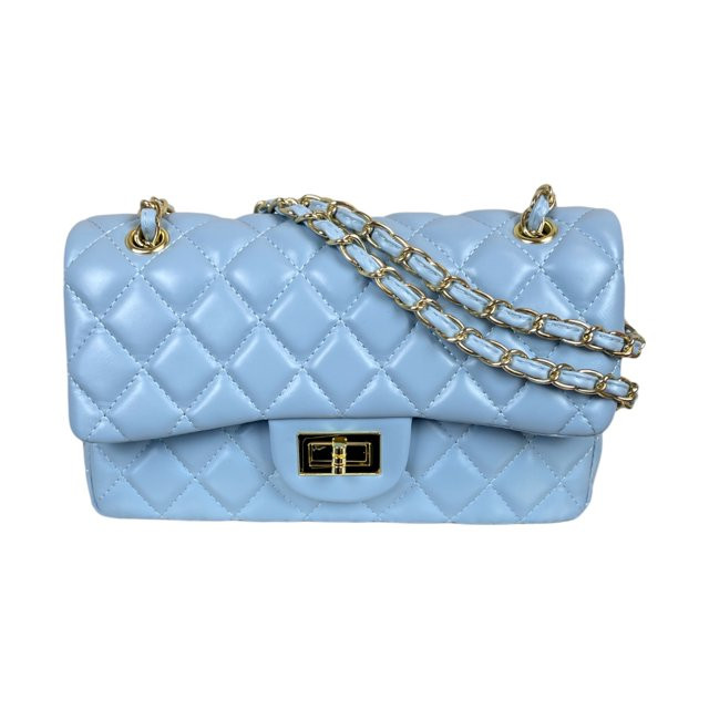 Women Timeless Classic Quilted Double Flap Bag Shoulder Crossbody Leather Handbag Baby Blue - Wal... | Walmart (US)