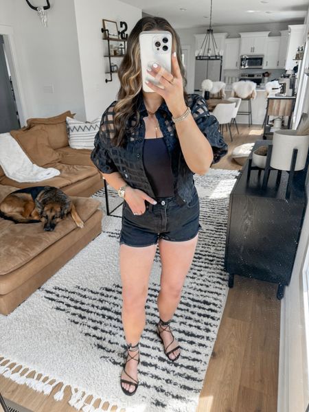 Tube Top — xs
Blouse — small
Shorts — 26

elevated casual outfit | casual outfits | outfit ideas | affordable fashion | elevated casual outfits for women | spring outfits | spring fashion | strappy  sandals | all black summer outfit | black blouse outfit | black denim shorts outfit 

#LTKShoeCrush #LTKFindsUnder100 #LTKFindsUnder50