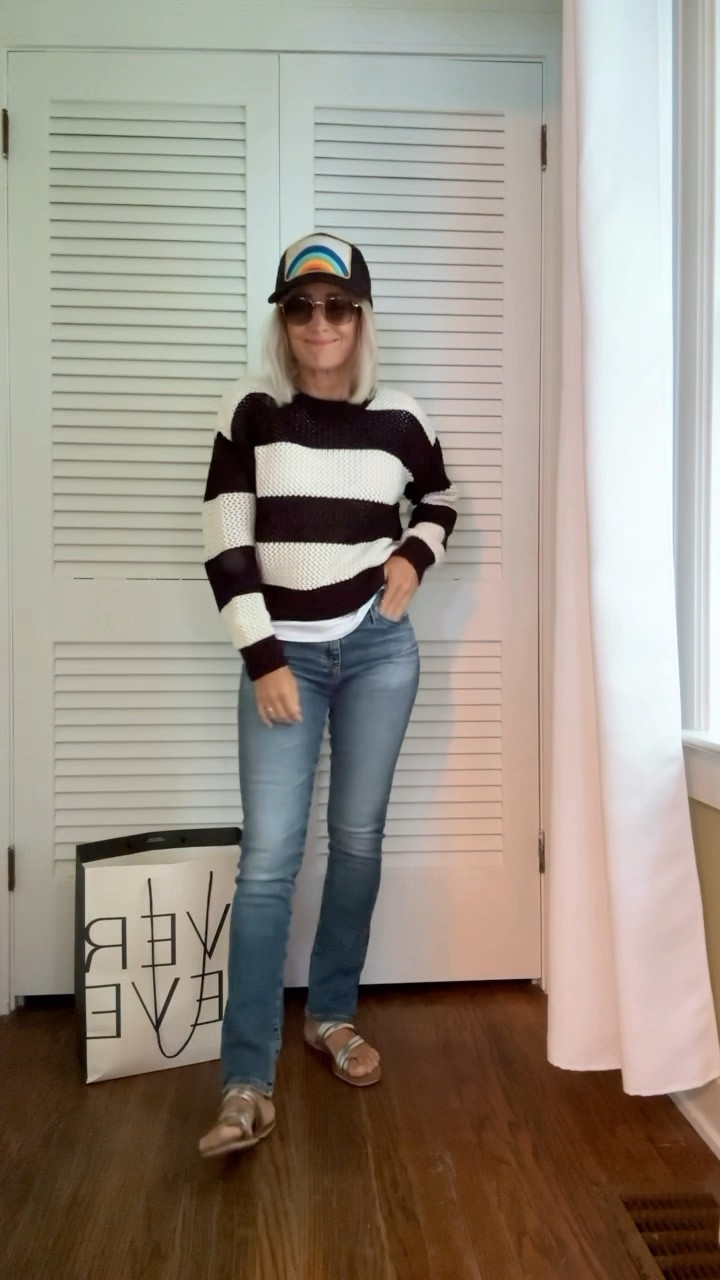 Summer nights
Open knit sweater- I sized up to small
Jeans in my smaller denim size 24
Trucker hat
Sunglasses
Sandals

#LTKShoeCrush #LTKStyleTip #LTKOver40