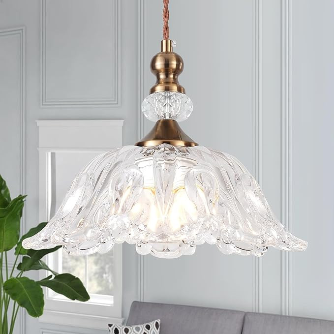 Vintage Small Glass Pendant Light Fixtures for Kitchen Island 10.6" Farmhouse Brass Gold Adjustab... | Amazon (US)