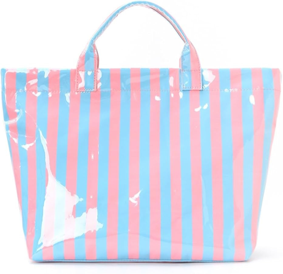 Striped PVC Tote Bag for Women, Large Plastic Checkered Hobo Handbag with Letters Print, Lightwei... | Amazon (US)