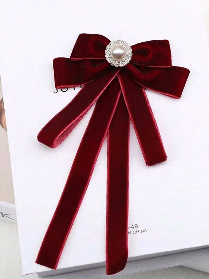 Fluwelen lint broche met kunstmatige parels decoratie, vintage stijl vlinderdas accessoire, elega... | SHEIN