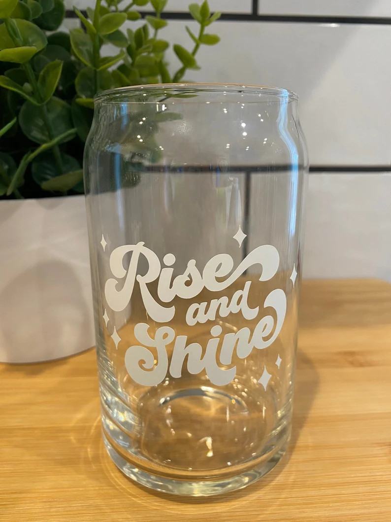 Rise and Shine Glass, Iced Coffee, Glass Coffee Cup, Beer Can Glass, Can Shape Glass, Coffee Cup,... | Etsy (US)