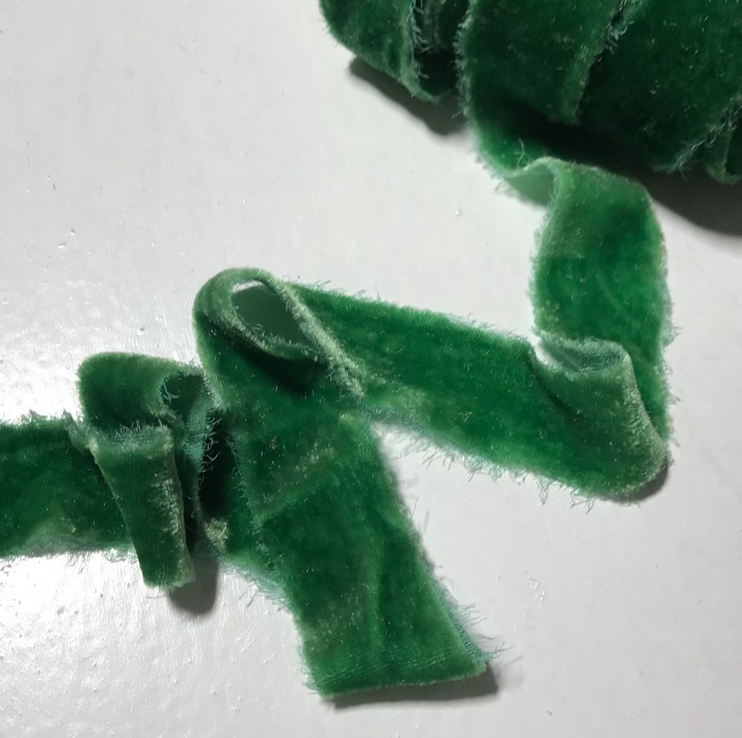 Hand Dyed Emerald Green Silk Velvet Ribbon 4 Widths to - Etsy | Etsy (US)