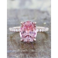 3 Carat Oval Cut Pink Sapphire Rings Beautiful Solitaire With Accents Engagement Ring For Women Rose | Etsy (US)