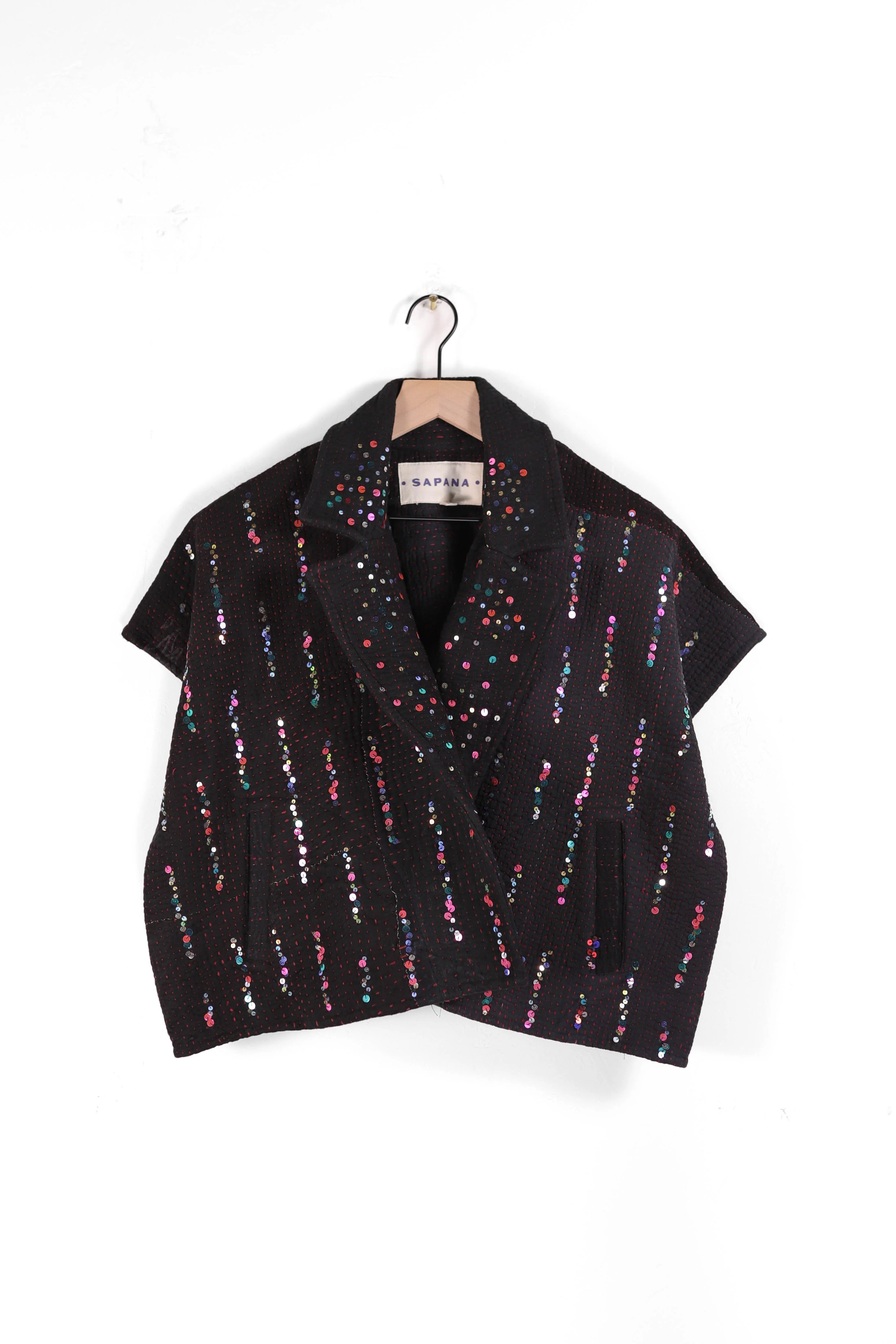 Tara Crop Coat – Vintage Kantha Jacket with Hand-Applied Sequin Detail | Sapana | Sapana