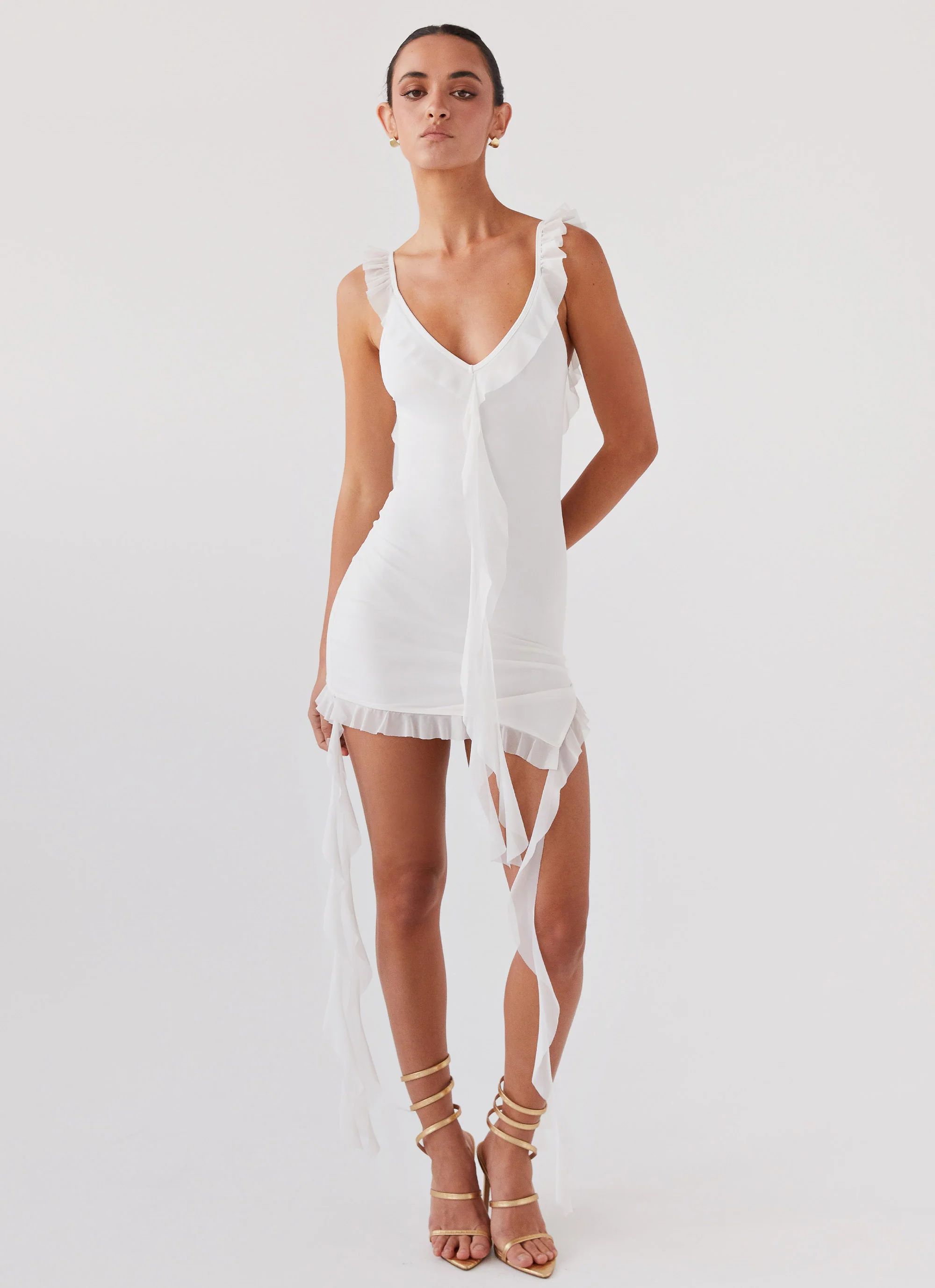 Heaven Knows Frill Mini Dress - White | Peppermayo (Global)