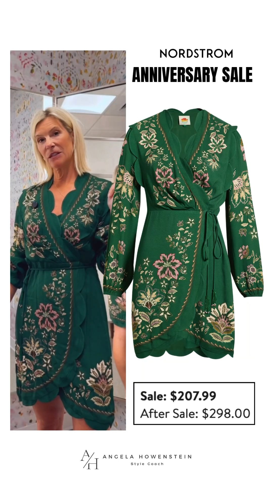 This gorgeous wrap dress is officially in my cart! 

I sized up to a small for a little extra length, and I'm so glad I did. The rich green floral print, scalloped trim, and flattering wrap silhouette make it perfect with tall boots or booties all fall long. 

On sale for $207.99.

👩‍💻 LTK PRO TIPS
❤️ Heart = Support my posts ;-)
🔖 Save = Get sale & restock alerts for the things you love!
📋 Lists = Keep favorites organized (List ideas: Christmas, Birthdays, and Vacations!)
📲 Share = Send lists and products to a friend (or your daughters like me).
💬 Comment = Ask me anything, and I'll answer. ;-) 

 #LTKootd #LTKOver40 #LTKSaleAlert