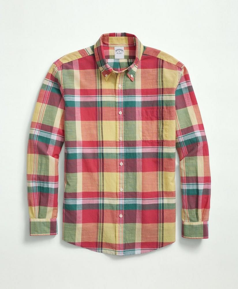 Washed Cotton Madras Button-Down Collar Sport Shirt | Brooks Brothers