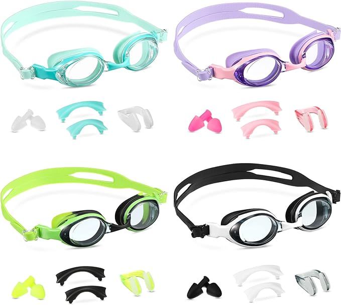4 Pieces Swim Goggles Adult Kids Swimming Goggles Soft Silicone No Leaking Anti Fog Goggles for M... | Amazon (US)