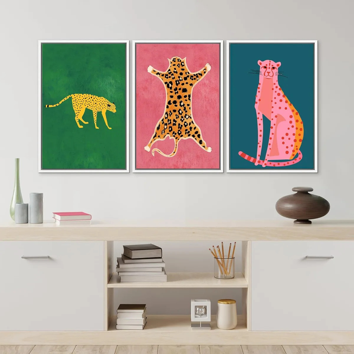 Bright Preppy Animals "Pop Vibrant Bold Green Pink Blue Artwork, Chic Tiger Leopard Colorful Wall... | Wayfair North America