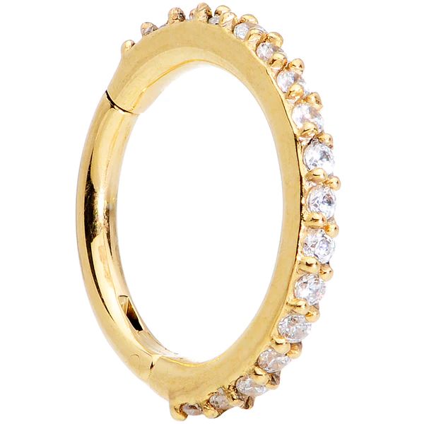 16 Gauge 5/16 Clear CZ Gem Gold Tone Hinged Segment Ring | Body Candy