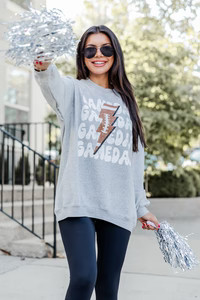 Gameday football Grey Oversized Graphic Sweatshirt | Pink Lily