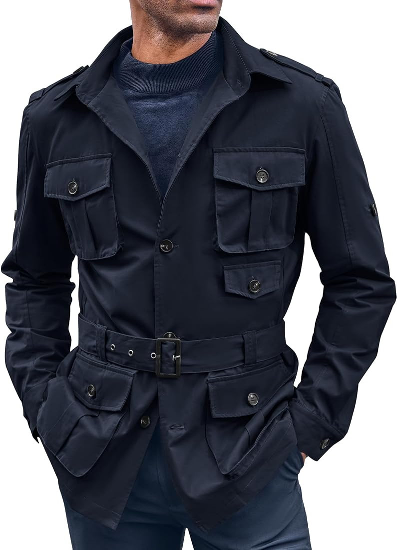 Runcati Mens Safari Jacket Military Utility Multi Pocket Casual Outdoor Fishing Cargo Outwear Coa... | Amazon (US)