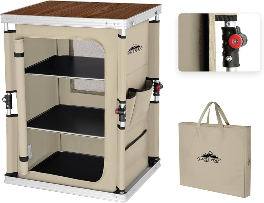 EAGLE PEAK Outdoor Folding Camping Table with Large 3-Tier Storage Organizer and Side Pockets, Ea... | Amazon (US)