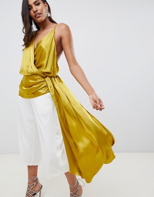 ASOS EDITION drape side wrap top in satin | ASOS UK