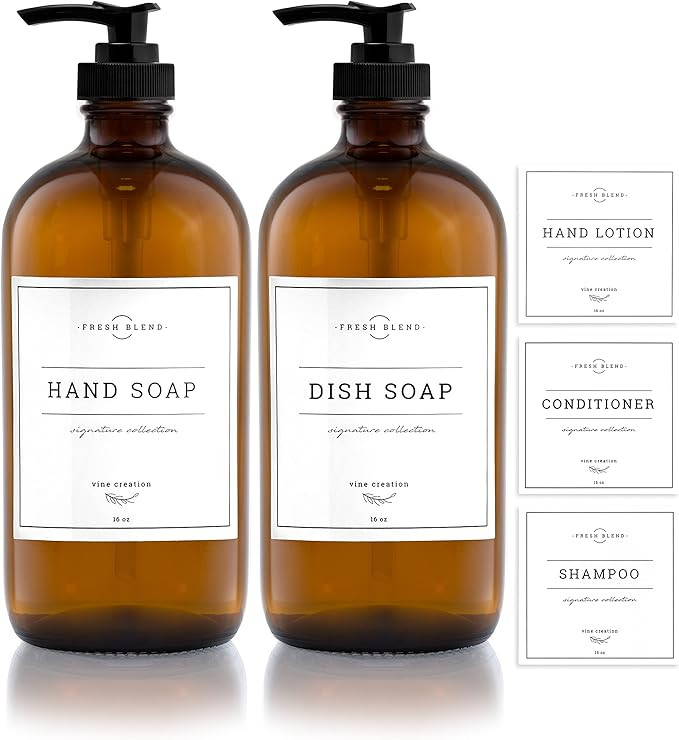 Vine Creations Amber Glass Soap Dispenser, 2 Pack Kitchen Soap Dispenser Set with Rustproof Pump,... | Amazon (US)