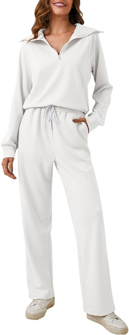 YKR Womens 2 Piece Sweatsuits Oversized Half Zip Pullover Sweatshirt with Wide Leg Sweatpants Lou... | Amazon (US)