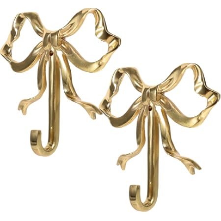 Bow Wall Hooks Brass (2 Pcs) Christmas Wall Decor Gold Hooks Door Hanger Towel Multi-Purpose Hooks for Hanging for Bathroom Living Room Kitchen Decor Christmas Birthday Gift (L) | Amazon (US)